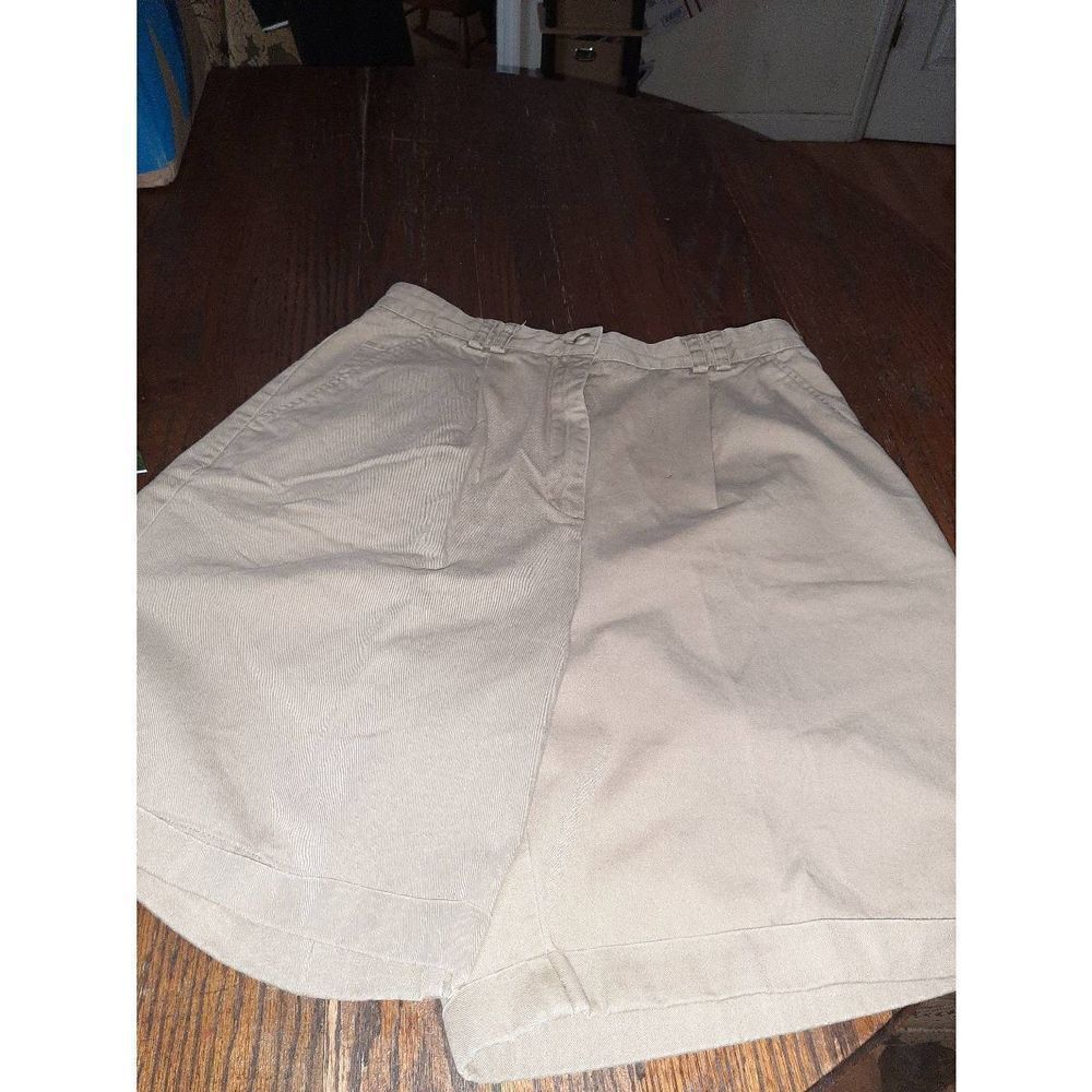 Sz 14 Talbot Cotton Khaki Tan High Waist Pleated Front Bermuda Shorts Cuffed Hem